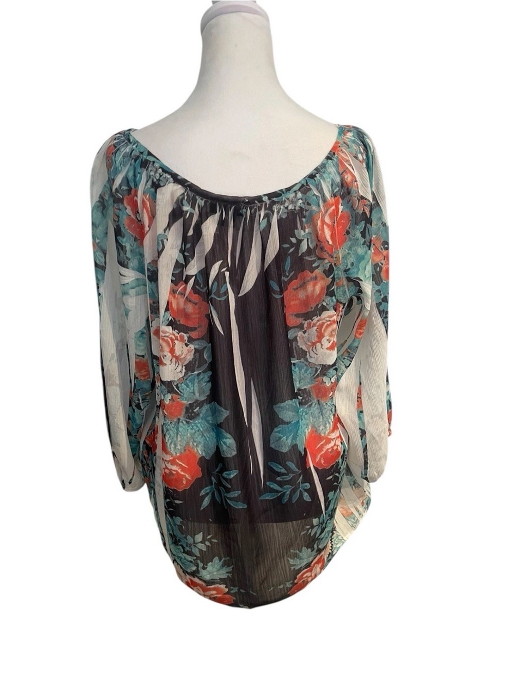 AGB XL Sheer Floral Tunic Blouse Romantic Classy Lightweight Boho Top - Picture 3 of 3